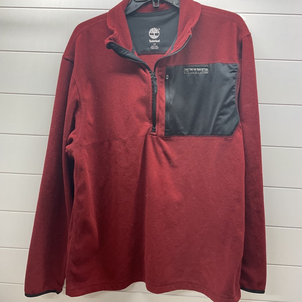 Timberland Mens Fleece Quarter Zip Pullover Burgundy Red Black Chest Pocket L